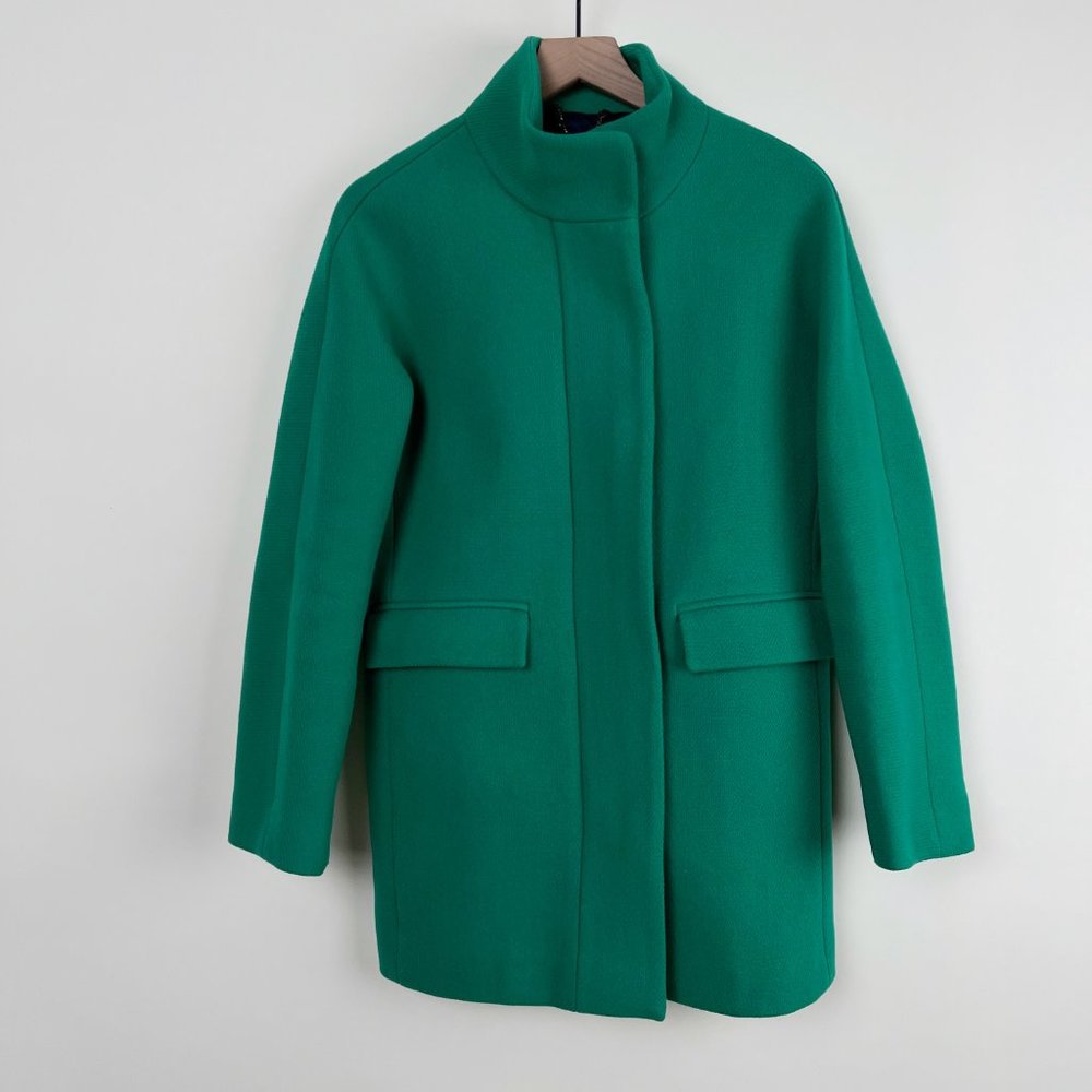 J.Crew Stadium Cloth Wool Cocoon Overcoat Peacoat Trench Jacket Coat Kelly Green - Picture 2 of 5